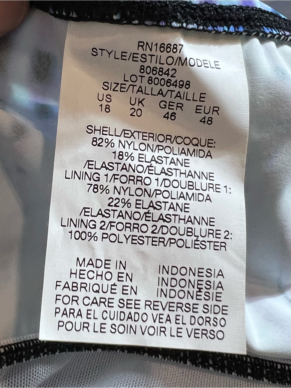 Swim Solutions women’s Triple Tier One Piece Swimsuit Blue Palm Print Size 18 - Picture 10 of 12